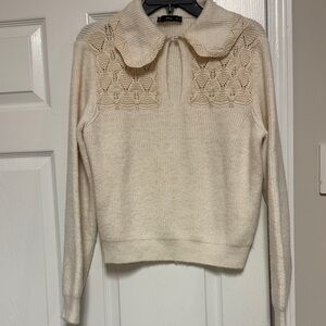 Mango Cream Turtleneck Sweater with Lace Detail